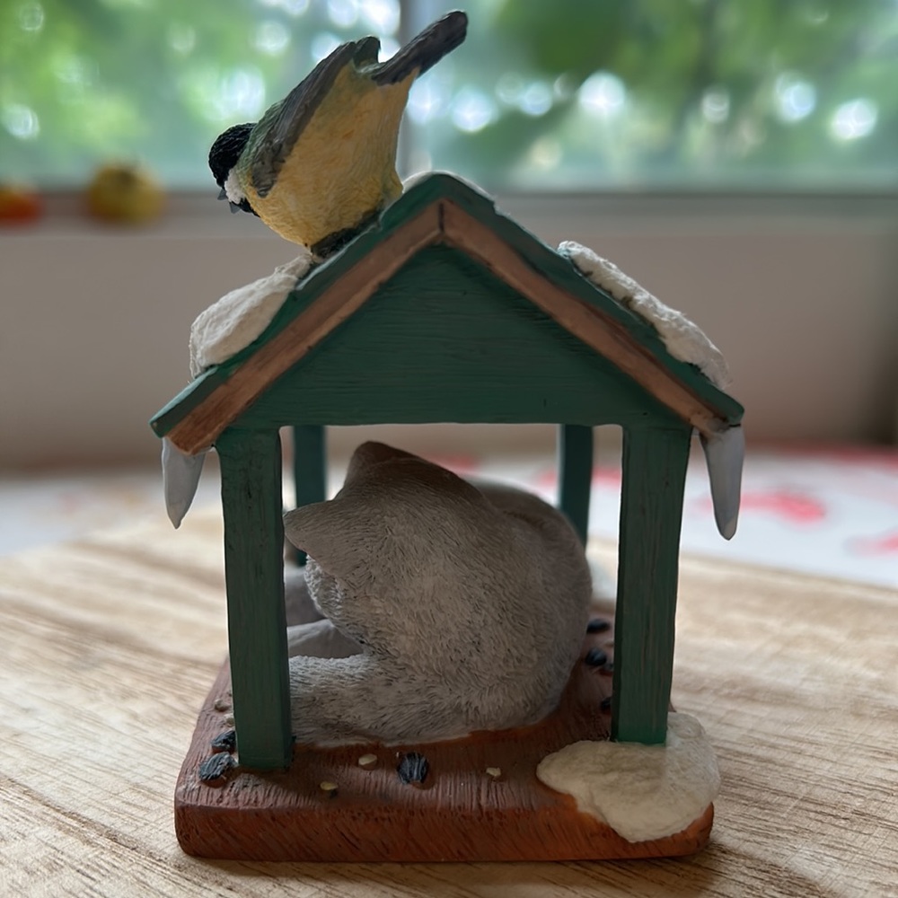 “Lenox “Winter Sunshine” Sleeping Gray Kitty Cat & Curious Bird Figurine New - Picture 9 of 11